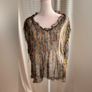 NATURAL LIFE Floral Sheer Blouse - Pink, Yellow, Gray